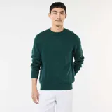 Sweater de punto de cuello redondo, manga larga con puños acanalados y diseño liso en color verde.