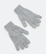 Guantes de tejido de punto color gris melange, con puño elástico acanalado y tecnología touch screen en las puntas de los dedos.