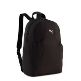 Mochila Puma de tamaño pequeño en color negro, con textura arrugada y logo de la marca en tono dorado en la parte frontal. Cuenta con correas ajustables y cierre principal.