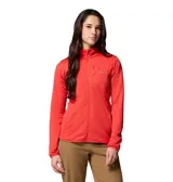Campera polar Columbia Essential Hike Grid Omni-Wick color rojo, con cuello alto, cierre frontal completo, bolsillos laterales y un bolsillo con cierre en el pecho.
