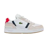 Championes Lacoste T-Clip Tricolour de cuero blanco con detalles en azul marino y rojo.