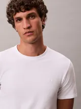Remera de manga corta Calvin Klein con cuello redondo y corte slim. Presenta un diseño minimalista con el logo de la marca bordado en el pecho.