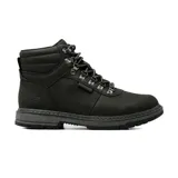 Bota de estilo senderismo Skechers, color negro, con diseño impermeable y costuras selladas. Presenta parte superior de piel sintética, cuello acolchado, cierre de cordones con ojales metálicos en forma de D y suela resistente con tacos.