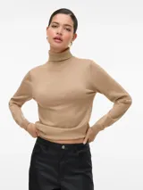 Sweater de punto con cuello alto y mangas largas, confeccionado en un tejido suave con sutiles destellos brillantes. Presenta puños y cuello acanalados, con un ajuste cómodo y versátil.