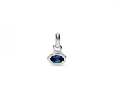 Dije charm plateado con cristal azul en forma de ojo.