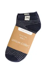 Pack de dos pares de soquetes de algodón, uno azul marino con rayas horizontales blancas y otro azul marino con lunares blancos. Talle 35-40.