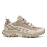 Championes de senderismo Merrell modelo Speed Strike 2, color beige con detalles en tonos tierra. Presentan una parte superior de malla transpirable con refuerzos sintéticos, cierre de cordones y suela de goma con tacos para mayor tracción.