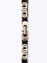 Cinturón elástico negro con hebilla y eslabones decorativos metálicos dorados.