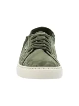 Championes de lona de algodón orgánico color verde militar, con suela y puntera de goma blanca, cordones al tono y detalle de etiqueta lateral de la marca RKF.
