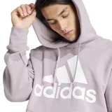 Buzo hoodie Adidas Essentials Logo Lineal color gris topo con logo Adidas plateado en el pecho.