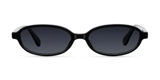 Gafas de sol con montura rectangular de bordes suaves, color negro, con lentes polarizadas color negro.