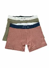 Pack de dos bóxers, uno color verde oliva y otro color ladrillo, con elástico en la cintura con la marca "Brookfield" estampada.