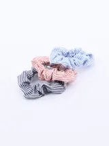 Pack de tres coleros de tela con elástico, con estampado a rayas en colores azul, naranja y negro.