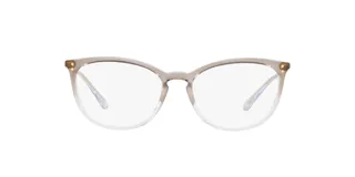 Armazón para lentes Vogue 5276, color gris degradado a transparente, con forma cat-eye y detalles dorados en las esquinas.