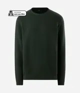 Suéter de punto para hombre, modelo comfort, con textura acanalada horizontal. Tiene cuello redondo, mangas largas, y bajo y puños ajustados con rib.