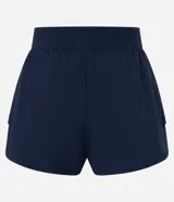 Short deportivo runner de la marca Get Over, color blanco, con cintura ancha elástica y bajo redondeado.