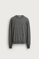 Jersey regular fit gris melange tejido en hilatura con mezcla de lana, con cuello redondo, manga larga y acabados en rib.