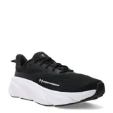 Championes de running Under Armour modelo Rogue 6, color negro con entresuela blanca. Presentan un diseño de malla transpirable en la parte superior, cierre con cordones y logo de la marca en el lateral.