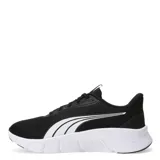 Championes de running Puma modelo Flex Focus Lite Modern, color negro con detalles en blanco. Presentan una parte superior de malla transpirable, entresuela de espuma Pumalite para una amortiguación ultraligera y plantilla SoftFoam+ para mayor confort.