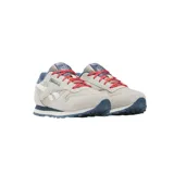 Championes Reebok Classic Leather color gris claro, con detalles en blanco y azul.