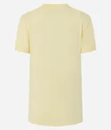 Remera básica de algodón color celeste, con cuello redondo y mangas cortas con vuelta fija.