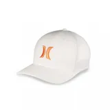 Gorra Hurley blanca con logo bordado en color naranja.