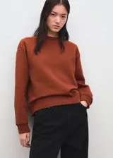 Jersey de punto liso en color marrón terracota, con cuello redondo y diseño de manga larga con puños y bajo de canalé.