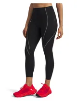 Calza deportiva de tiro alto en color negro, confeccionada en tejido elástico con costuras termoselladas y detalles de cinta reflectante a lo largo de las piernas.