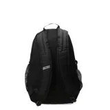 Mochila Puma Deck de color negro, con diseño de tejido tipo ripstop, correas frontales ajustables y bolsillos laterales de malla. Incluye el logo de la marca en un parche rectangular en la parte superior.