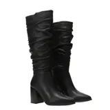 Botas de caña alta Bottero modelo Roma, confeccionadas en cuero negro con textura granulada. Presentan un diseño con efecto arrugado en la caña, puntera redondeada y taco cuadrado de altura media.