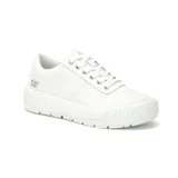 Sneaker de plataforma Cat modelo Amp, color blanco, con capellada de canvas recubierta en PU, cierre con cordones y suela de goma con relieve.