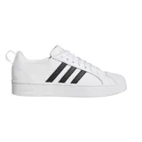 Championes Adidas Court Low de diseño clásico, color blanco con las icónicas tres tiras laterales en negro. Presentan puntera reforzada y suela de plataforma plana con el logo de la marca grabado en el lateral.