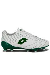 Championes de fútbol Lotto modelo Genova MD para hombre, color azul con detalles en blanco, diseñados con tapones para césped natural y logo de la marca en el lateral.