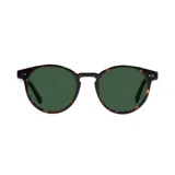 Lentes de sol redondos con montura de carey y lentes verdes. Fabricados con madera y eco acetato.