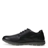 Zapato de vestir Lombardino modelo Koleos, confeccionado en cuero negro con cordones al tono y suela de goma gris con diseño texturizado.