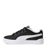Championes urbanos Puma modelo Park Lifestyle Easy, color negro con detalles en blanco. Presentan un diseño de corte bajo con cordones anchos, suela de goma blanca y el logo de la marca en el lateral y la lengüeta.
