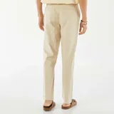 Pantalón chino recto color beige, de mezcla de lino, con cintura elástica ajustable con cordón y dobladillo en los tobillos.