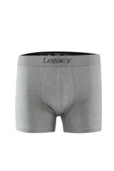 Boxer gris melange de algodón con cintura elástica ancha en tono gris más oscuro y logo de la marca impreso en el frente.