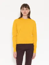 Sweater amarillo de cuello redondo regular, largo a la primera cadera.