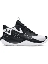 Championes de básquet Under Armour UA Jet 23, color blanco y negro, con parte superior de materiales mixtos para mayor durabilidad y transpirabilidad, entresuela Micro G® y suela exterior de goma resistente con patrón de tracción anatómico.