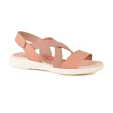 Sandalia casual negra con tiras cruzadas y ajuste con velcro en el tobillo.