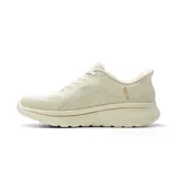 Championes deportivos Skechers Slip-Ins Go Walk Arch Fit, modelo Ria en color beige con tecnología de soporte en el arco y diseño sin cordones con elásticos.