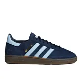 Championes Adidas Handball Spezial, color azul marino con detalles en celeste y suela de goma marrón.