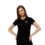 Remera de algodón negra con cuello redondo, mangas cortas y logo de la marca bordado en blanco en el pecho.