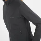Campera Salomon Essential Lightwarm Hybrid para mujer, de color negro con cierre completo y cuello alto. Combina tejido ripstop y forro polar para mayor calidez y transpirabilidad.