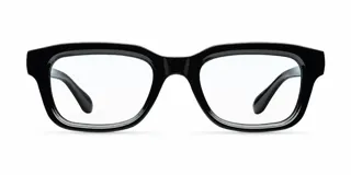 Lentes con armazón cuadrado color negro y tecnología blueblocker para protección contra la luz azul de pantallas, con armazón de bio-based G850 y patillas de propionato de celulosa.