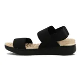 Sandalias de plataforma Modare para mujer, color negro con tiras elásticas acanaladas y plantilla texturizada en tono tostado.