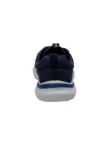 Championes urbanos Hush Puppies modelo Alfie Lace, color azul marino con cordones en azul vibrante y suela de EVA blanca. Confeccionados en material textil reciclado, presentan un diseño ligero con puntera redonda y tecnología de confort en la plantilla.