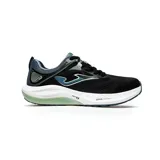 Championes de running Joma modelo Hispalis 2601, color negro con detalles en verde y azul. Presentan una parte superior de malla técnica transpirable, entresuela de phylon de doble densidad para mayor amortiguación y suela de caucho de alta resistencia.