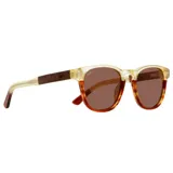 Lentes de sol Indie Palm Sunset con montura combinada en blanco y carey, y lentes marrones polarizadas.